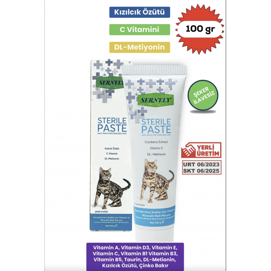 Sernely Sterile Paste 100gr Kısırlaştırılmış Kediler İçin Vitamin ve Mineralli Malt Macunu