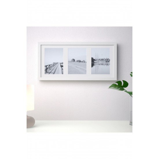 Rıbba Beyaz 3 Lü Çerçeve 50x23 Cm Beyaz Derin Kenarlı Ahşap Fotoğraf Resim Çerçevesi